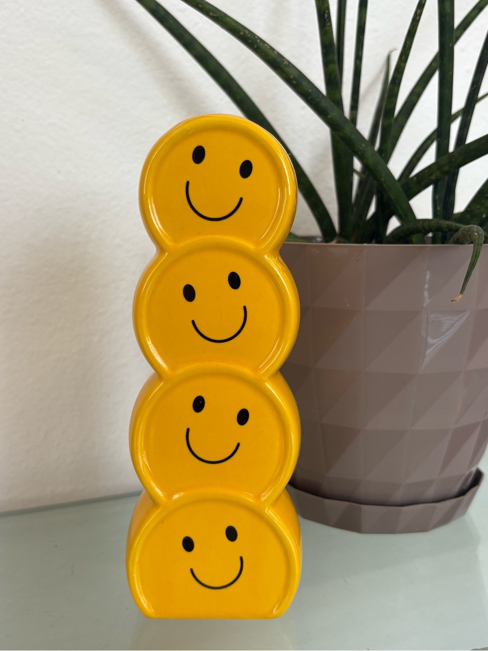 Vintage Stacked Ceramic Yellow Smiley Vase